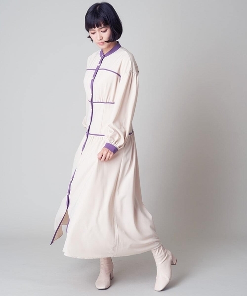 A de a.v.v（アードアー・ヴェ・ヴェ）の「バイカラーパイピングAラインワンピ（ワンピース・レディース・ブラック/ベージュ・36/38）」の4枚目の写真