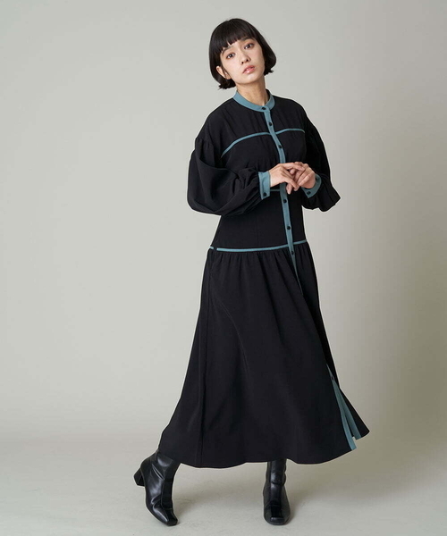 A de a.v.v（アードアー・ヴェ・ヴェ）の「バイカラーパイピングAラインワンピ（ワンピース・レディース・ブラック/ベージュ・36/38）」の5枚目の写真
