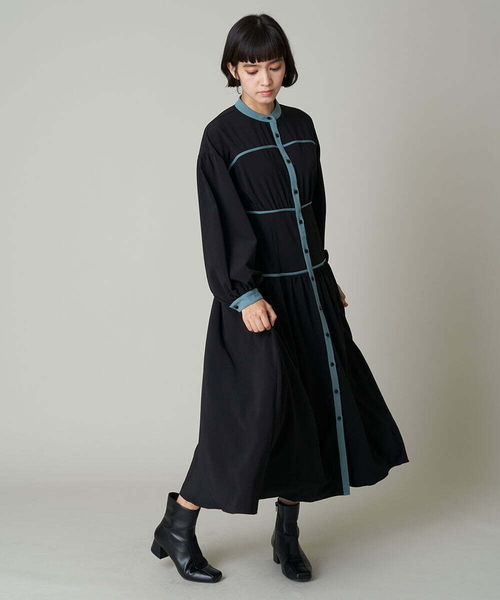 A de a.v.v（アードアー・ヴェ・ヴェ）の「バイカラーパイピングAラインワンピ（ワンピース・レディース・ブラック/ベージュ・36/38）」の6枚目の写真