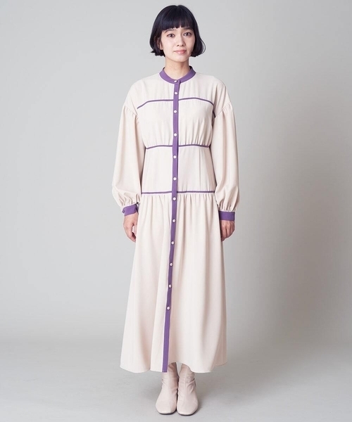 A de a.v.v（アードアー・ヴェ・ヴェ）の「バイカラーパイピングAラインワンピ（ワンピース・レディース・ブラック/ベージュ・36/38）」の8枚目の写真