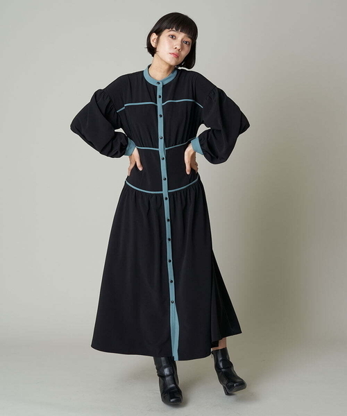 A de a.v.v（アードアー・ヴェ・ヴェ）の「バイカラーパイピングAラインワンピ（ワンピース・レディース・ブラック/ベージュ・36/38）」の9枚目の写真