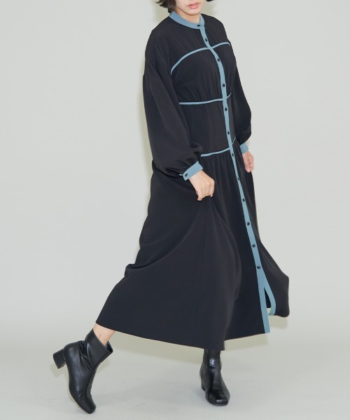 A de a.v.v（アードアー・ヴェ・ヴェ）の「バイカラーパイピングAラインワンピ（ワンピース・レディース・ブラック/ベージュ・36/38）」の2枚目の写真