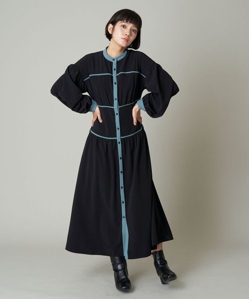 A de a.v.v（アードアー・ヴェ・ヴェ）の「バイカラーパイピングAラインワンピ（ワンピース・レディース・ブラック/ベージュ・36/38）」の19枚目の写真