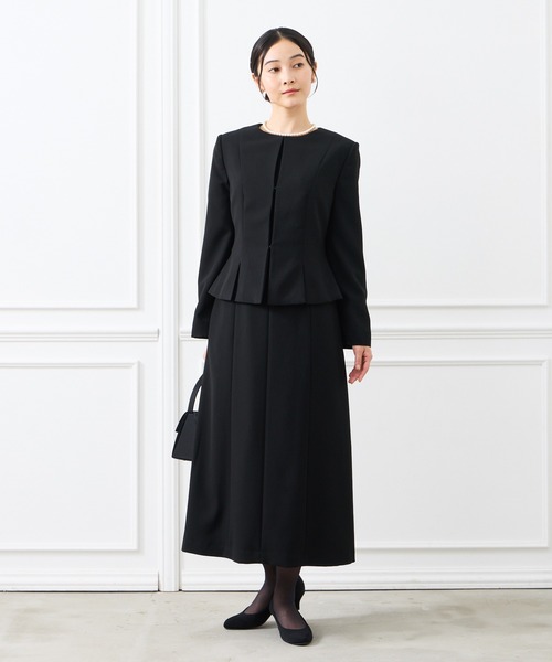 美品　シンプル　ノーカラー  ブラックフォーマル  喪服　礼服 セール】【喪服・礼服】ノーカラーボックスタックブラック