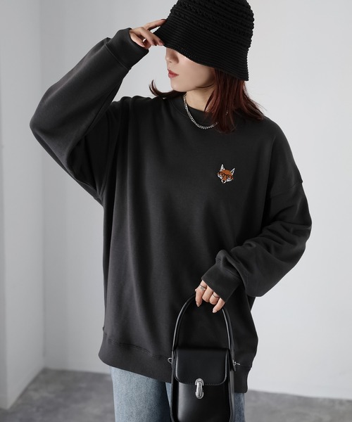 Riberry(リベリー)の「めがねキツネ胸刺繍スウェット(スウェット・レディース・チャコールグレー/オートミール・FREE)」の18枚目の写真