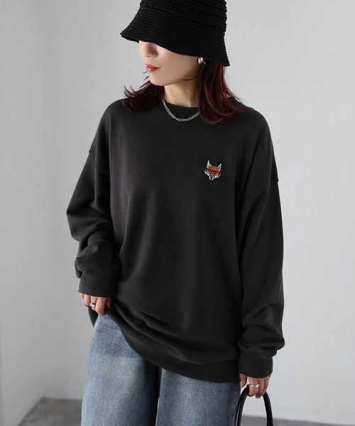 Riberry(リベリー)の「めがねキツネ胸刺繍スウェット(スウェット・レディース・チャコールグレー/オートミール・FREE)」の19枚目の写真