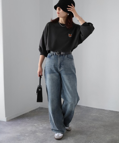 Riberry(リベリー)の「めがねキツネ胸刺繍スウェット(スウェット・レディース・チャコールグレー/オートミール・FREE)」の15枚目の写真