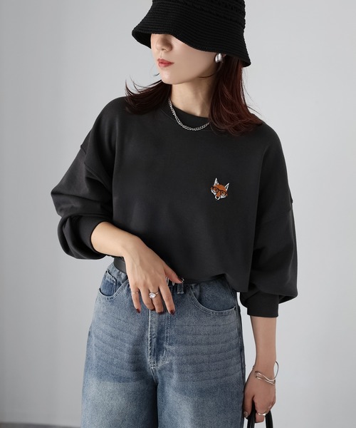 Riberry(リベリー)の「めがねキツネ胸刺繍スウェット(スウェット・レディース・チャコールグレー/オートミール・FREE)」の16枚目の写真