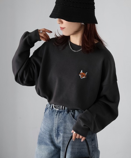 れもん◆デニーローズらしい可愛いデザインの黒コットンスウェットTOPS！S カーディガン スウェットカーディガン 羽織[品番：XL000002125
