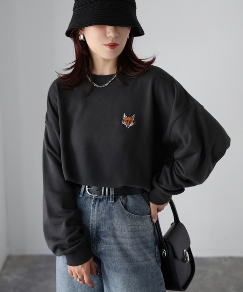 Riberry(リベリー)の「めがねキツネ胸刺繍スウェット(スウェット・レディース・チャコールグレー/オートミール・FREE)」の14枚目の写真
