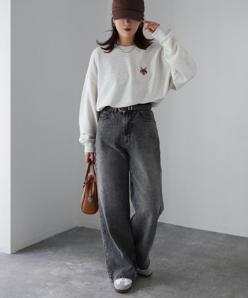 Riberry(リベリー)の「めがねキツネ胸刺繍スウェット(スウェット・レディース・チャコールグレー/オートミール・FREE)」の22枚目の写真