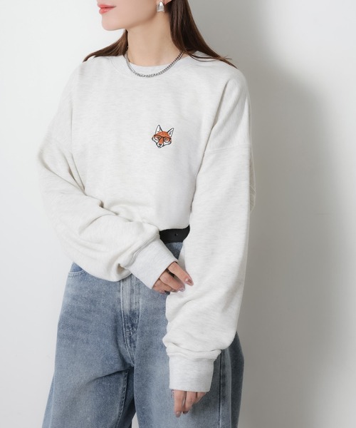 Riberry(リベリー)の「めがねキツネ胸刺繍スウェット(スウェット・レディース・チャコールグレー/オートミール・FREE)」の8枚目の写真