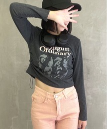 COMON＋（コモンプラス）の「サイド スピンドル ギャザー プリント 長袖 Ｔシャツ（Tシャツ/カットソー・レディース）」