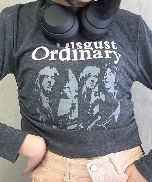 COMON+(コモンプラス)の「サイド スピンドル ギャザー プリント 長袖 Tシャツ(Tシャツ/カットソー・レディース・ブラック系・L/M)」の7枚目の写真