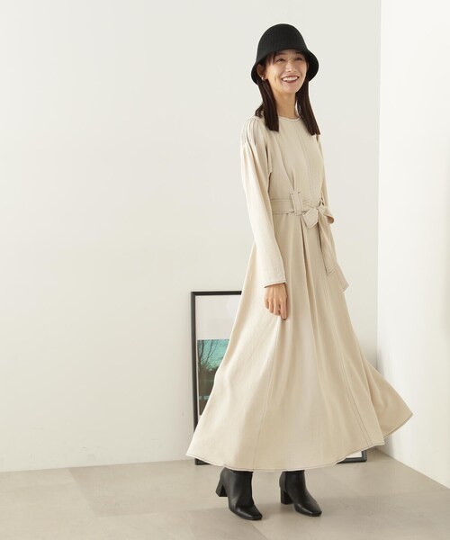 N.（N. Natural Beauty Basic）（エヌエヌナチュラルビューティーベーシック）の「ステッチループウエストタックワンピース（ワンピース・レディース・ホワイト/ブラック・MEDIUM/SMALL）」の16枚目の写真