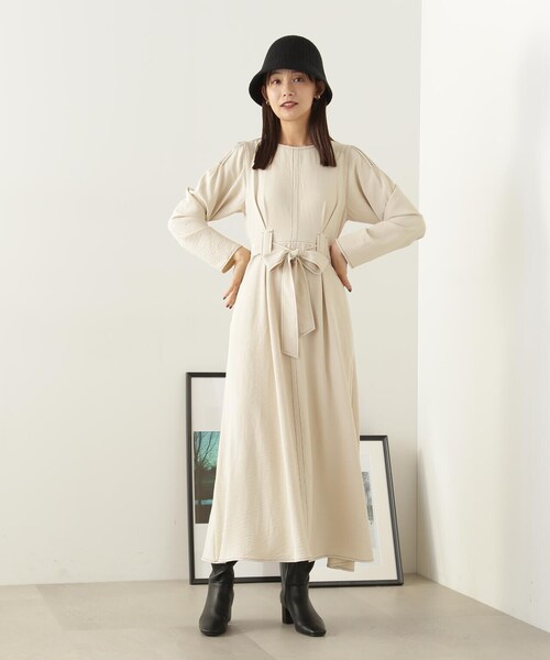 N.（N. Natural Beauty Basic）（エヌエヌナチュラルビューティーベーシック）の「ステッチループウエストタックワンピース（ワンピース・レディース・ホワイト/ブラック・MEDIUM/SMALL）」の20枚目の写真