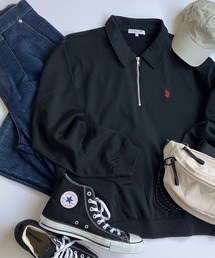 U.S. POLO ASSN. | 【U.S. POLO ASSN. /ユーエスポロアッスン 】別注 ワンポイント刺繍ロゴ オーバーサイズハーフZIP プルオーバー<ユニセックス>(スウェット)
