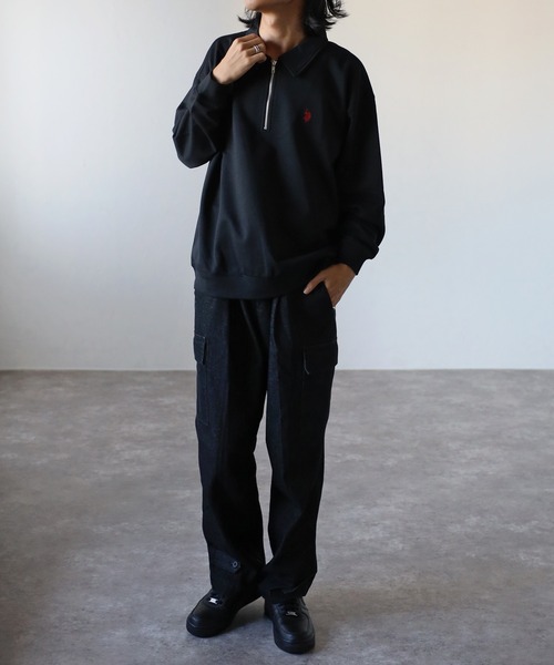 U.S. POLO ASSN.（ユーエスポロアッスン）の「【U.S. POLO ASSN. /ユーエスポロアッスン 】別注 ワンポイント刺繍ロゴ オーバーサイズハーフZIP プルオーバー<ユニセックス>（スウェット・メンズ・ブラック/アイボリー/チャコールグレー・L/M/XL）」の9枚目の写真