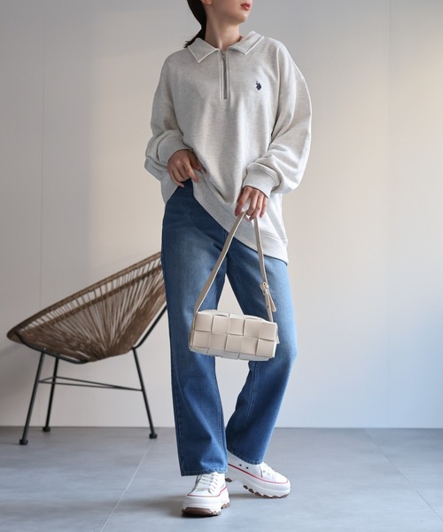 U.S. POLO ASSN.（ユーエスポロアッスン）の「【U.S. POLO ASSN. /ユーエスポロアッスン 】別注 ワンポイント刺繍ロゴ オーバーサイズハーフZIP プルオーバー<ユニセックス>（スウェット・メンズ・ブラック/アイボリー/チャコールグレー・L/M/XL）」の5枚目の写真