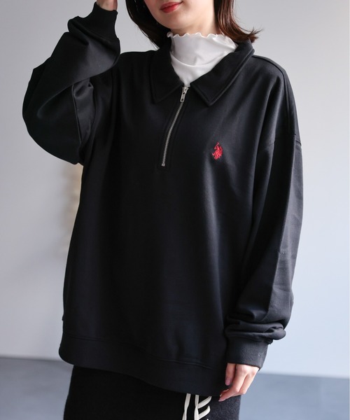 U.S. POLO ASSN.（ユーエスポロアッスン）の「【U.S. POLO ASSN. /ユーエスポロアッスン 】別注 ワンポイント刺繍ロゴ オーバーサイズハーフZIP プルオーバー<ユニセックス>（スウェット・メンズ・ブラック/アイボリー/チャコールグレー・L/M/XL）」の12枚目の写真