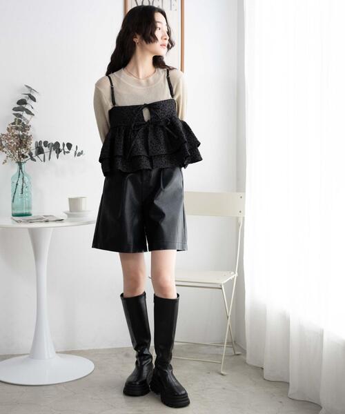 WEGO（ウィゴー）の「WEGO/【マルチウェイ】フラワージャガードキャミブラウス（キャミソール・レディース・オフホワイト/ブラック・FREE）」の4枚目の写真