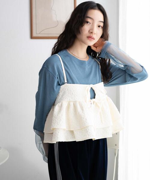 WEGO（ウィゴー）の「WEGO/【マルチウェイ】フラワージャガードキャミブラウス（キャミソール・レディース・オフホワイト/ブラック・FREE）」の8枚目の写真