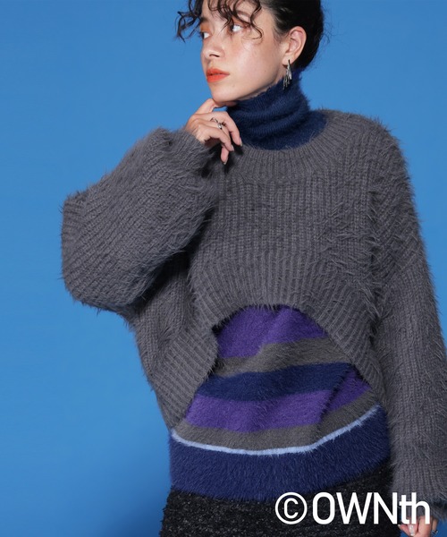 OWNth（オンス）の「シャギーボーダータートルネックニットトップス（ニット/セーター・レディース・パープル系その他/レッド系その他・FREE）」の3枚目の写真