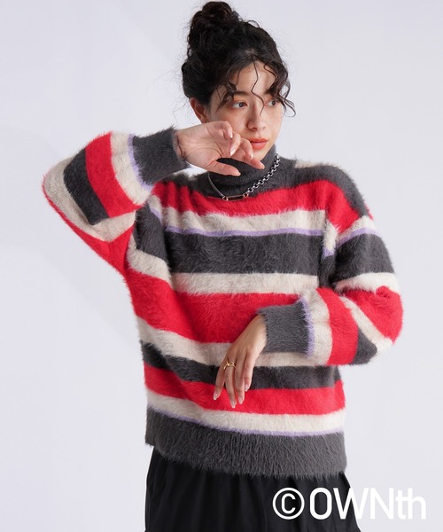OWNth（オンス）の「シャギーボーダータートルネックニットトップス（ニット/セーター・レディース・パープル系その他/レッド系その他・FREE）」の11枚目の写真