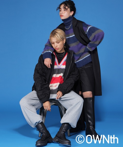 OWNth（オンス）の「シャギーボーダータートルネックニットトップス（ニット/セーター・レディース・パープル系その他/レッド系その他・FREE）」の7枚目の写真