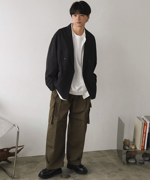 ジャケット・アウター WYM HIGH TWISTED GABA W JACKET SETUP L セール】HIGH TWISTED GABA W JACKET（テーラードジャケット）｜WYM