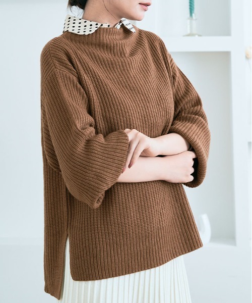 kirakiraShop（キラキラショップ）の「バルーン スリーブ ルーズ ニット（ニット/セーター・レディース・ブラック/パープル/ブラウン/グリーン/クリーム/モカ・FREE）」の2枚目の写真