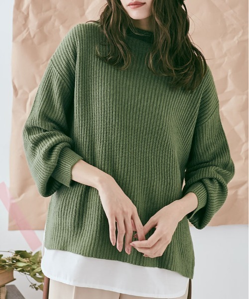 kirakiraShop（キラキラショップ）の「バルーン スリーブ ルーズ ニット（ニット/セーター・レディース・ブラック/パープル/ブラウン/グリーン/クリーム/モカ・FREE）」の5枚目の写真