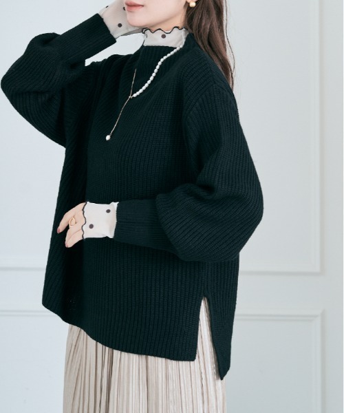 kirakiraShop（キラキラショップ）の「バルーン スリーブ ルーズ ニット（ニット/セーター・レディース・ブラック/パープル/ブラウン/グリーン/クリーム/モカ・FREE）」の12枚目の写真