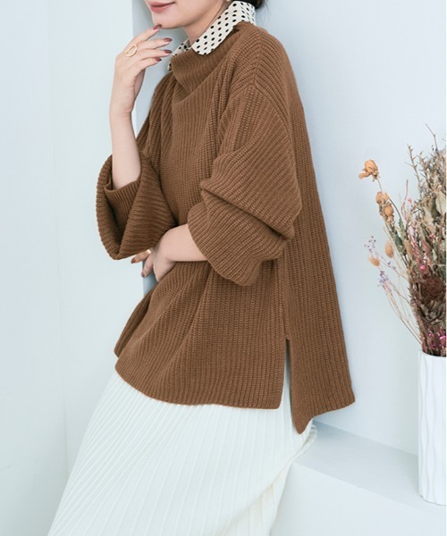 kirakiraShop（キラキラショップ）の「バルーン スリーブ ルーズ ニット（ニット/セーター・レディース・ブラック/パープル/ブラウン/グリーン/クリーム/モカ・FREE）」の19枚目の写真