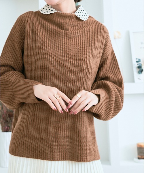 kirakiraShop（キラキラショップ）の「バルーン スリーブ ルーズ ニット（ニット/セーター・レディース・ブラック/パープル/ブラウン/グリーン/クリーム/モカ・FREE）」の14枚目の写真