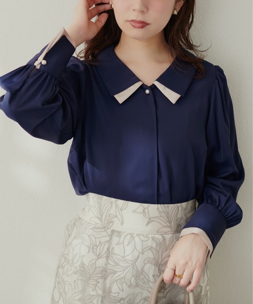 natural couture（ナチュラルクチュール）の「osono重ね衿配色ブラウス（シャツ/ブラウス・レディース・ホワイト系その他/ドット/ラベンダー/サックスブルー/オフホワイト/ネイビー・FREE）」の4枚目の写真