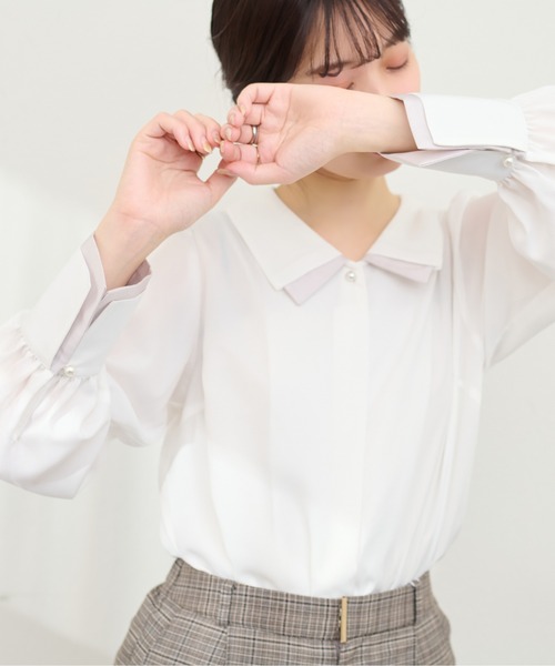 natural couture（ナチュラルクチュール）の「osono重ね衿配色ブラウス（シャツ/ブラウス・レディース・ホワイト系その他/ドット/ラベンダー/サックスブルー/オフホワイト/ネイビー・FREE）」の15枚目の写真