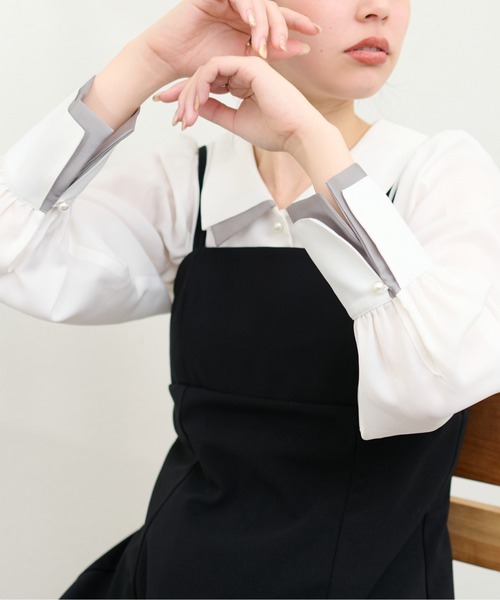 natural couture（ナチュラルクチュール）の「osono重ね衿配色ブラウス（シャツ/ブラウス・レディース・ホワイト系その他/ドット/ラベンダー/サックスブルー/オフホワイト/ネイビー・FREE）」の7枚目の写真