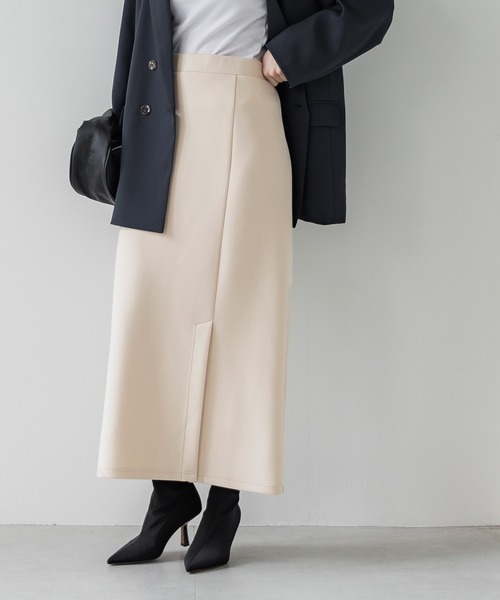 coca(coca)(コカ)の「ハリ感ダンボールフロントスリットスカート(スカート・レディース・ライトベージュ/チャコール・M/L)」の2枚目の写真