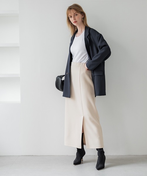 coca(coca)(コカ)の「ハリ感ダンボールフロントスリットスカート(スカート・レディース・ライトベージュ/チャコール・M/L)」の3枚目の写真
