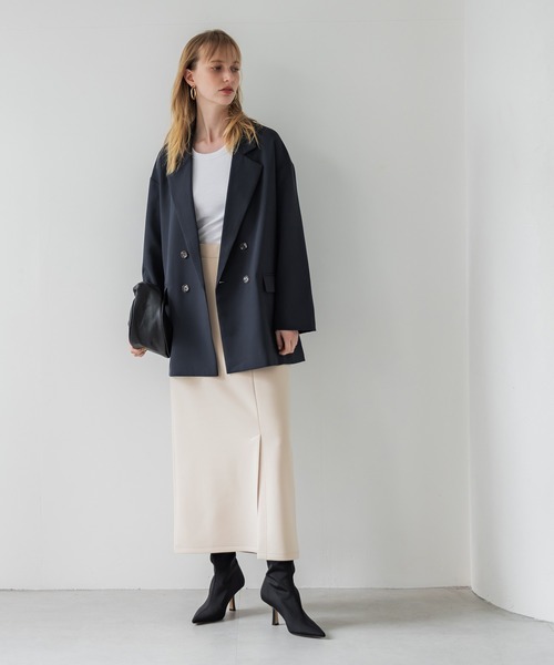 coca(coca)(コカ)の「ハリ感ダンボールフロントスリットスカート(スカート・レディース・ライトベージュ/チャコール・M/L)」の6枚目の写真