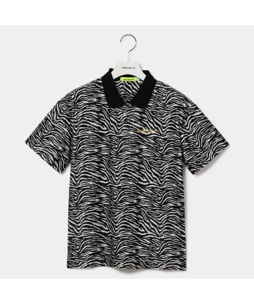 VIVA HEART（ビバハート）の「【VIVA HEART/GOLF】コンフォートメッシュゼブラ柄ワイド半袖ポロ（ポロシャツ・レディース・ブラック・42/40/38）」の2枚目の写真