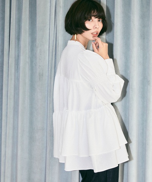 ELLEgirl（エルガール）の「パフスリーブティアードブラウス【ELLEgirl/エル ガール】（シャツ/ブラウス・レディース・ホワイト/ブラック/サックスブルー・FREE）」の8枚目の写真