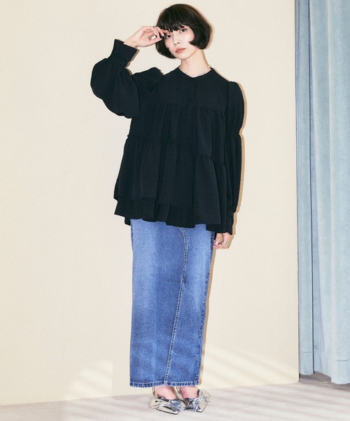 ELLEgirl（エルガール）の「パフスリーブティアードブラウス【ELLEgirl/エル ガール】（シャツ/ブラウス・レディース・ホワイト/ブラック/サックスブルー・FREE）」の17枚目の写真