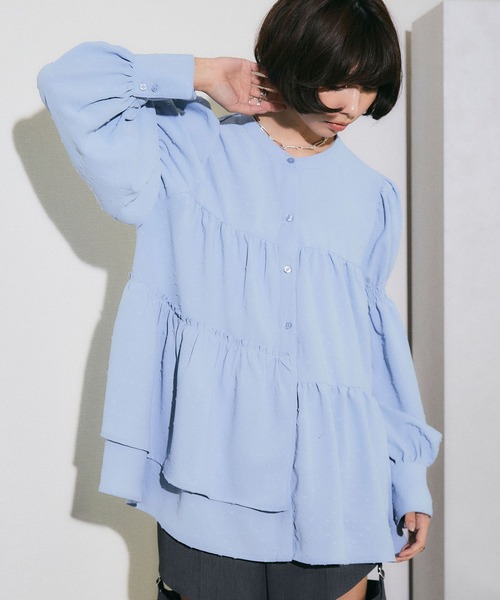 ELLEgirl（エルガール）の「パフスリーブティアードブラウス【ELLEgirl/エル ガール】（シャツ/ブラウス・レディース・ホワイト/ブラック/サックスブルー・FREE）」の19枚目の写真