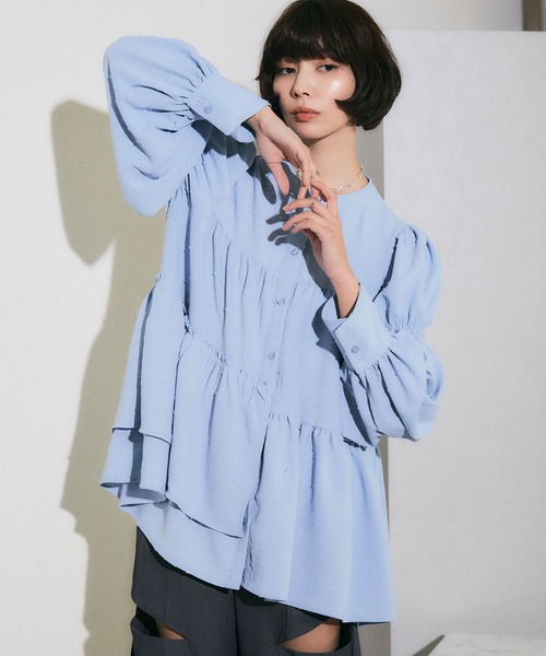 ELLEgirl（エルガール）の「パフスリーブティアードブラウス【ELLEgirl/エル ガール】（シャツ/ブラウス・レディース・ホワイト/ブラック/サックスブルー・FREE）」の20枚目の写真