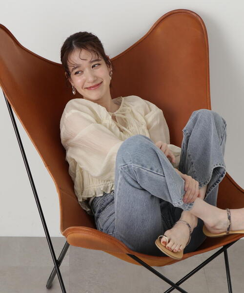 N.（N. Natural Beauty Basic）（エヌエヌナチュラルビューティーベーシック）の「◆フロントリボンシュリンクボイルブラウス（シャツ/ブラウス・レディース・サーモンピンク/グレー/クリーム・MEDIUM）」の7枚目の写真