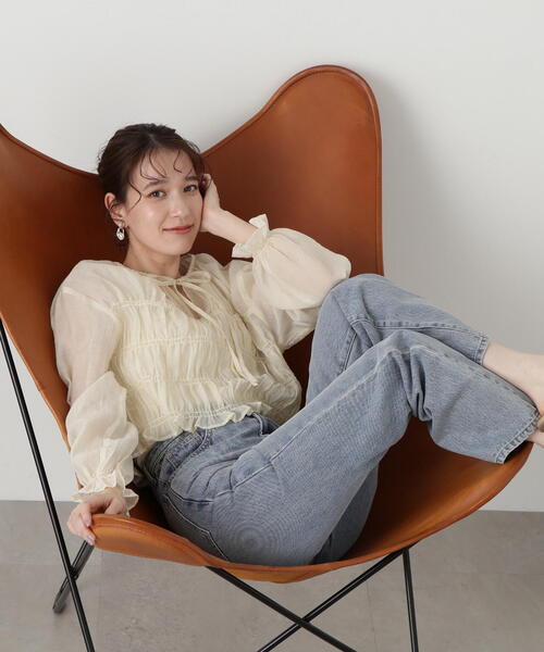 N.（N. Natural Beauty Basic）（エヌエヌナチュラルビューティーベーシック）の「◆フロントリボンシュリンクボイルブラウス（シャツ/ブラウス・レディース・サーモンピンク/グレー/クリーム・MEDIUM）」の8枚目の写真