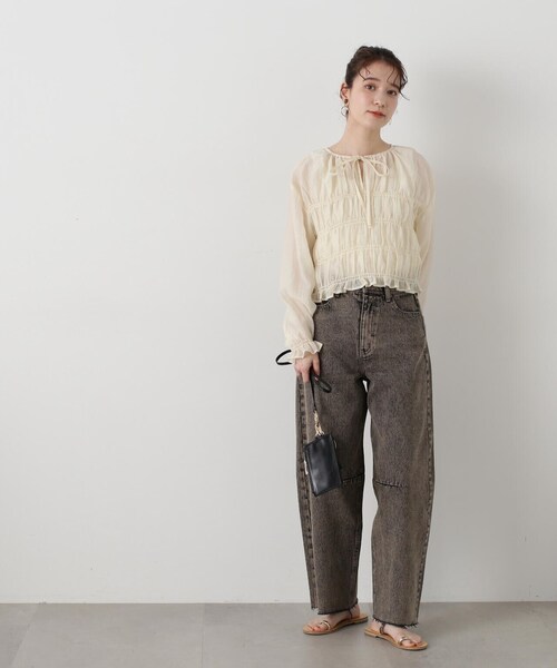 N.（N. Natural Beauty Basic）（エヌエヌナチュラルビューティーベーシック）の「◆フロントリボンシュリンクボイルブラウス（シャツ/ブラウス・レディース・サーモンピンク/グレー/クリーム・MEDIUM）」の11枚目の写真