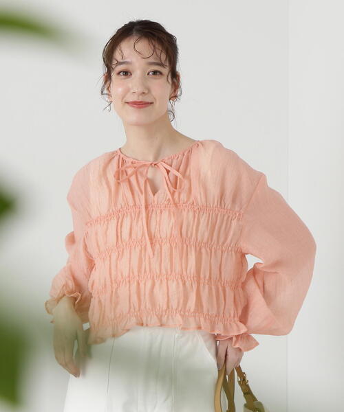 N.（N. Natural Beauty Basic）（エヌエヌナチュラルビューティーベーシック）の「◆フロントリボンシュリンクボイルブラウス（シャツ/ブラウス・レディース・サーモンピンク/グレー/クリーム・MEDIUM）」の17枚目の写真